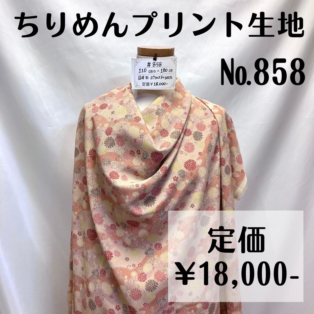 【#858】ちりめんプリント生地 約180㎝