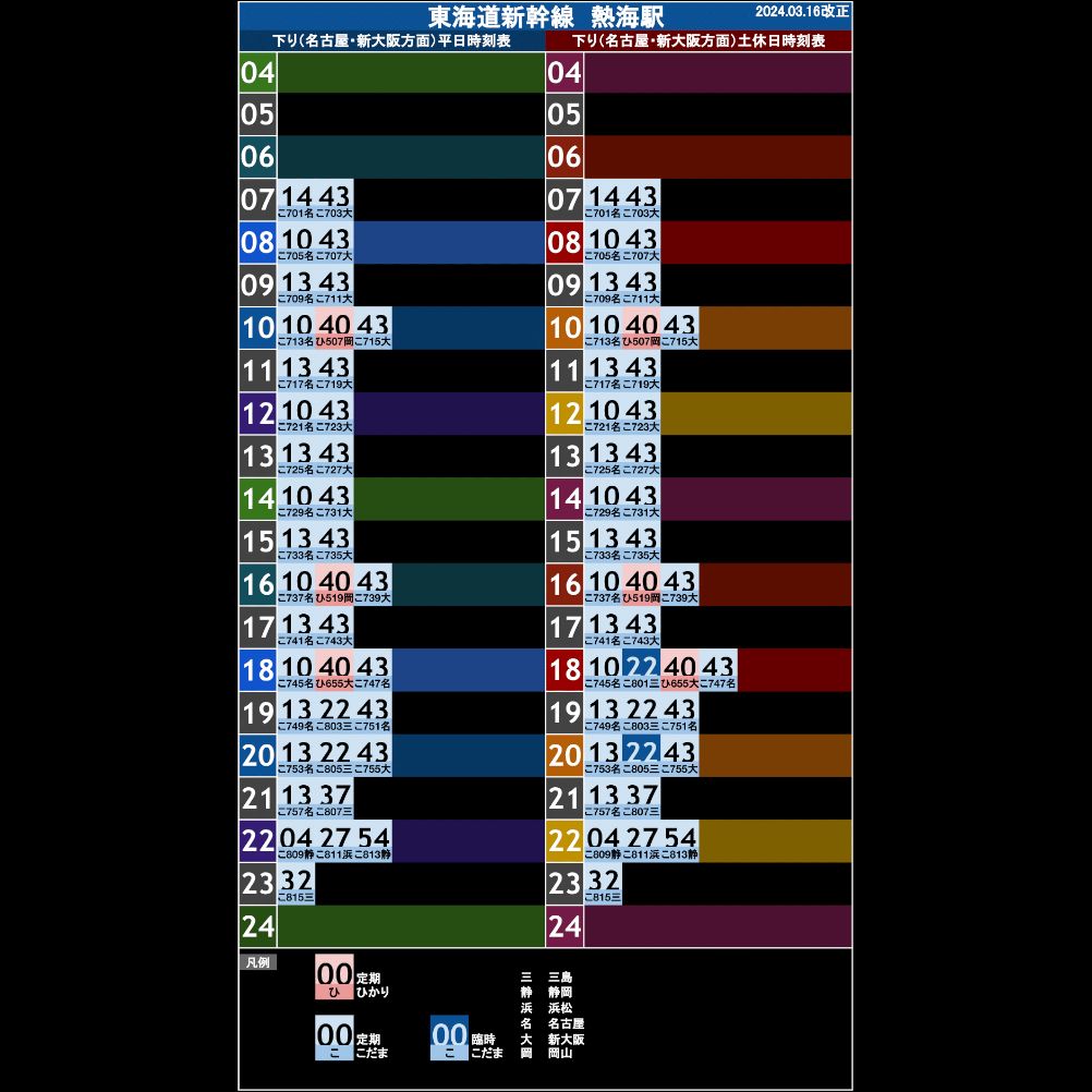 東海道新幹線熱海駅 オリジナルポケット時刻表 2024.03.16改正 - メルカリ