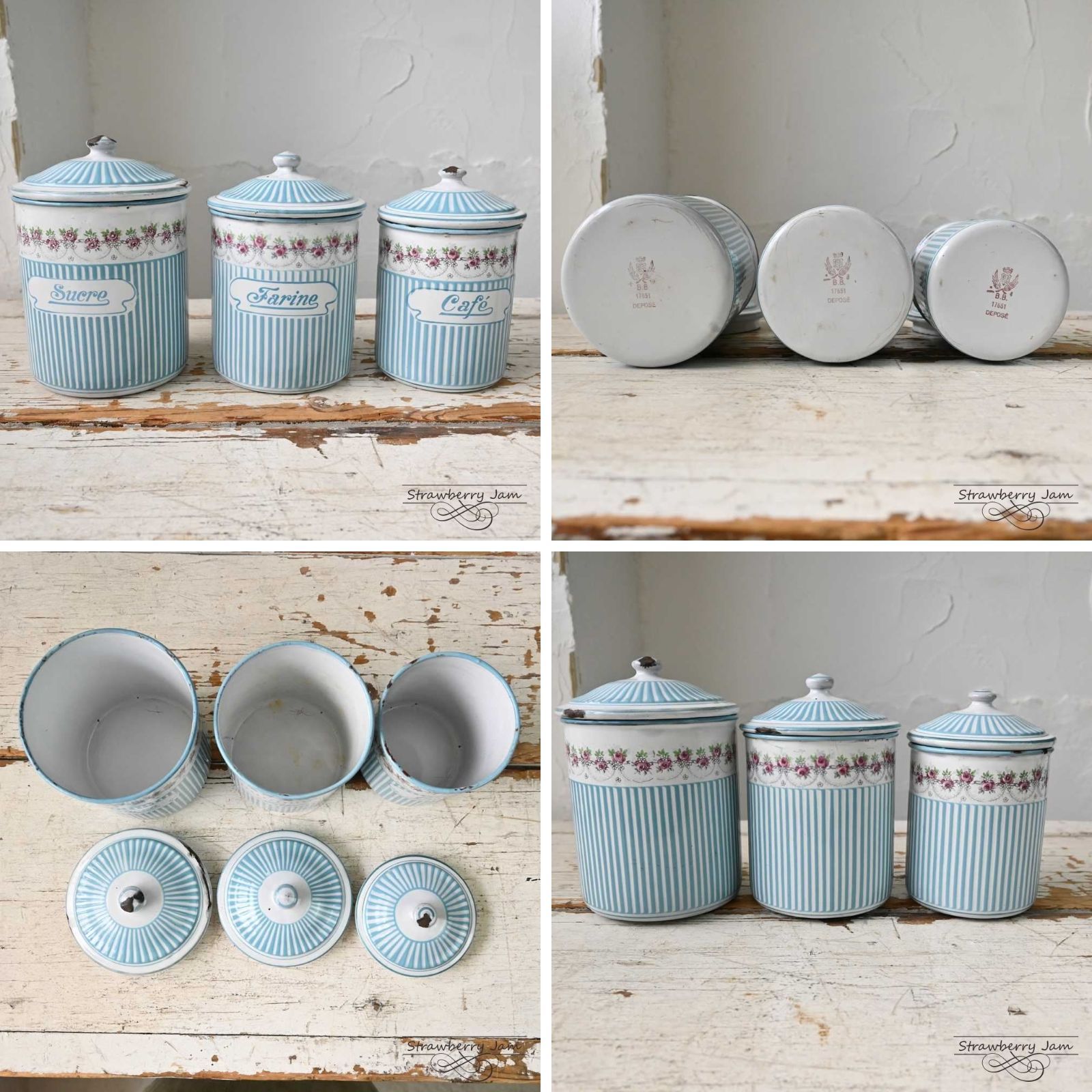 フランスアンティーク BB社 ホーロー キャニスター6個セット 【公式