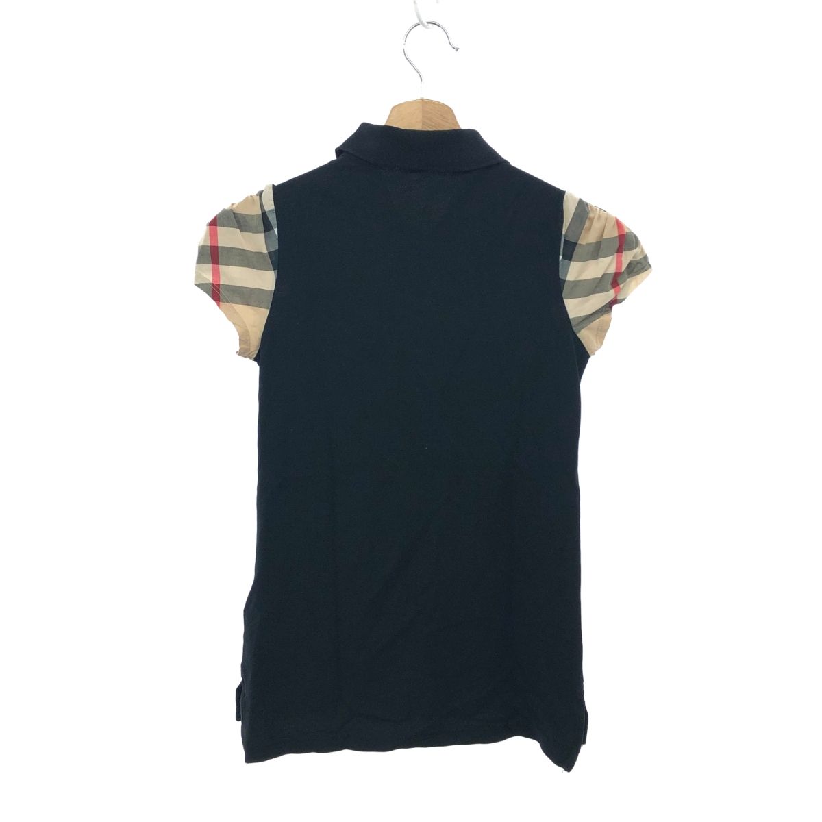 Burberry Brit バーバリーブリット 半袖シフォン袖ポロシャツ サイズ XS ノバチェック メタルボタン ブラック レディース