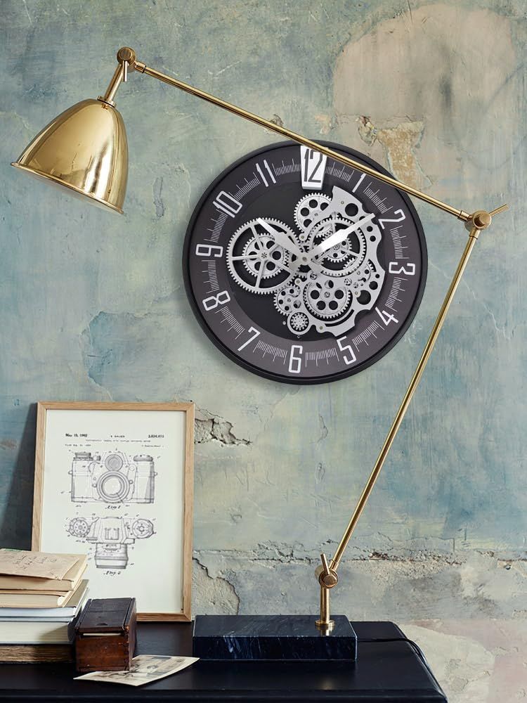 シルバー - キッチン用 ホーム 農家 リビングルーム 40.6 メタルクロック 装飾 スチームパンク cm 40.6 電池式 リアルムービングギア ヴィンテージ カチカチしない cm インダストリアルウォールクロック オリジナル Hnycinj NEXPOTALLINN_EU