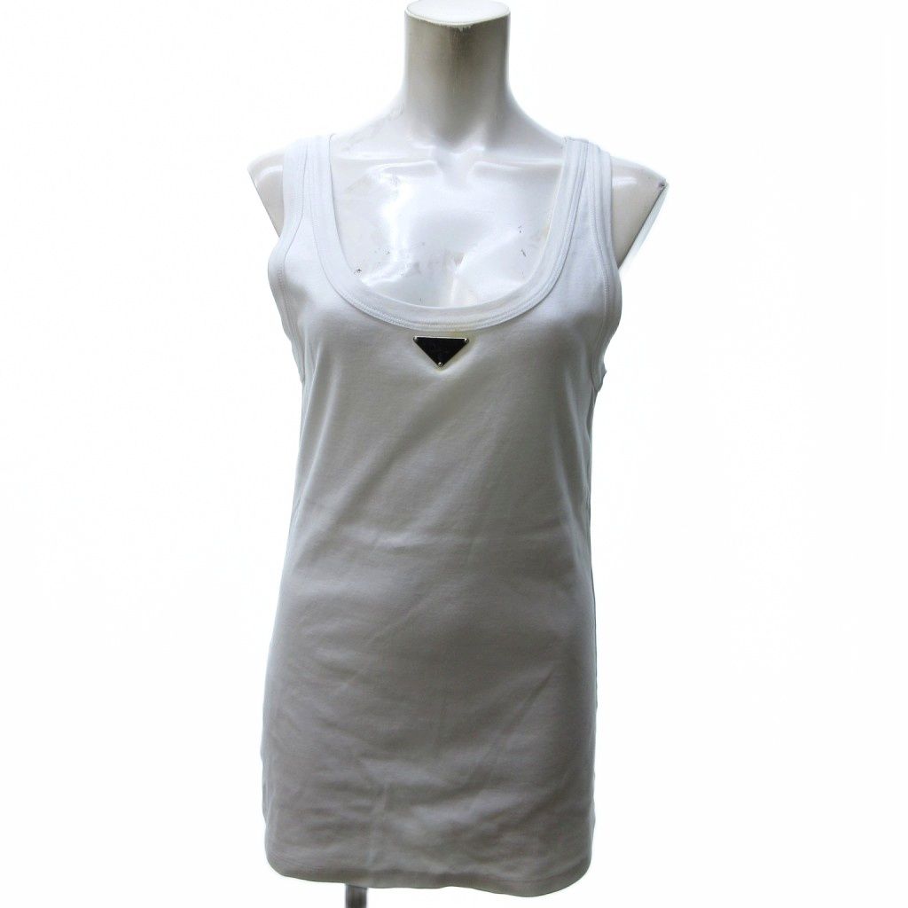 プラダ PRADA トライアングルプレート タンクトップ ノースリーブ カットソー 白 ホワイト 40 約M IBO81