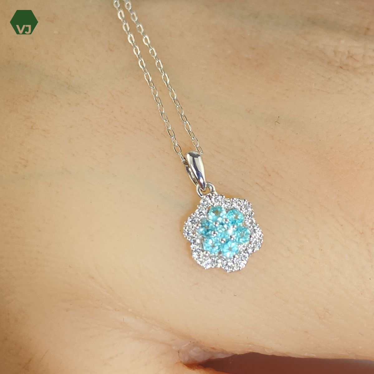 31-33】パライバトルマリン ダイヤ ネックレス 0.15ctD0.09ct【中古 