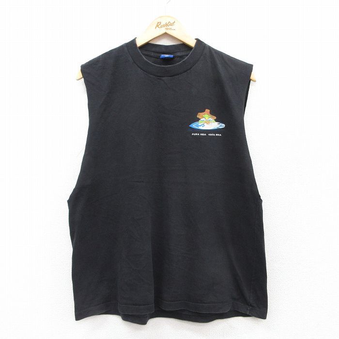 XL/古着 ノースリーブ Tシャツ メンズ カエル コスタリカ クルーネック 黒 ブラック 25jul12 中古