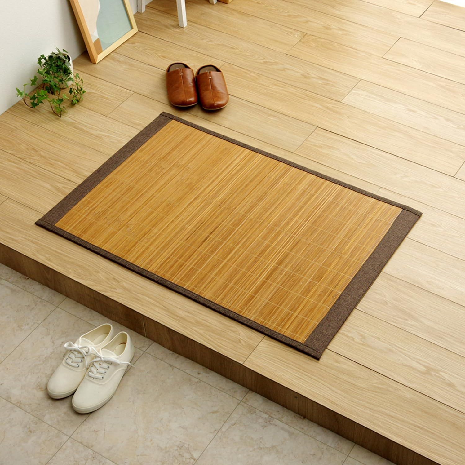 【特価商品】マット 玄関マット 長方形 カーペット プレーン ブラウン 約45×120cm ラグ ひんやり 冷感 Qmax0.46 バンブー 消臭効果 制菌効果 ズレ防止 竹 滑り止め加工 クッション お手入れ簡単 