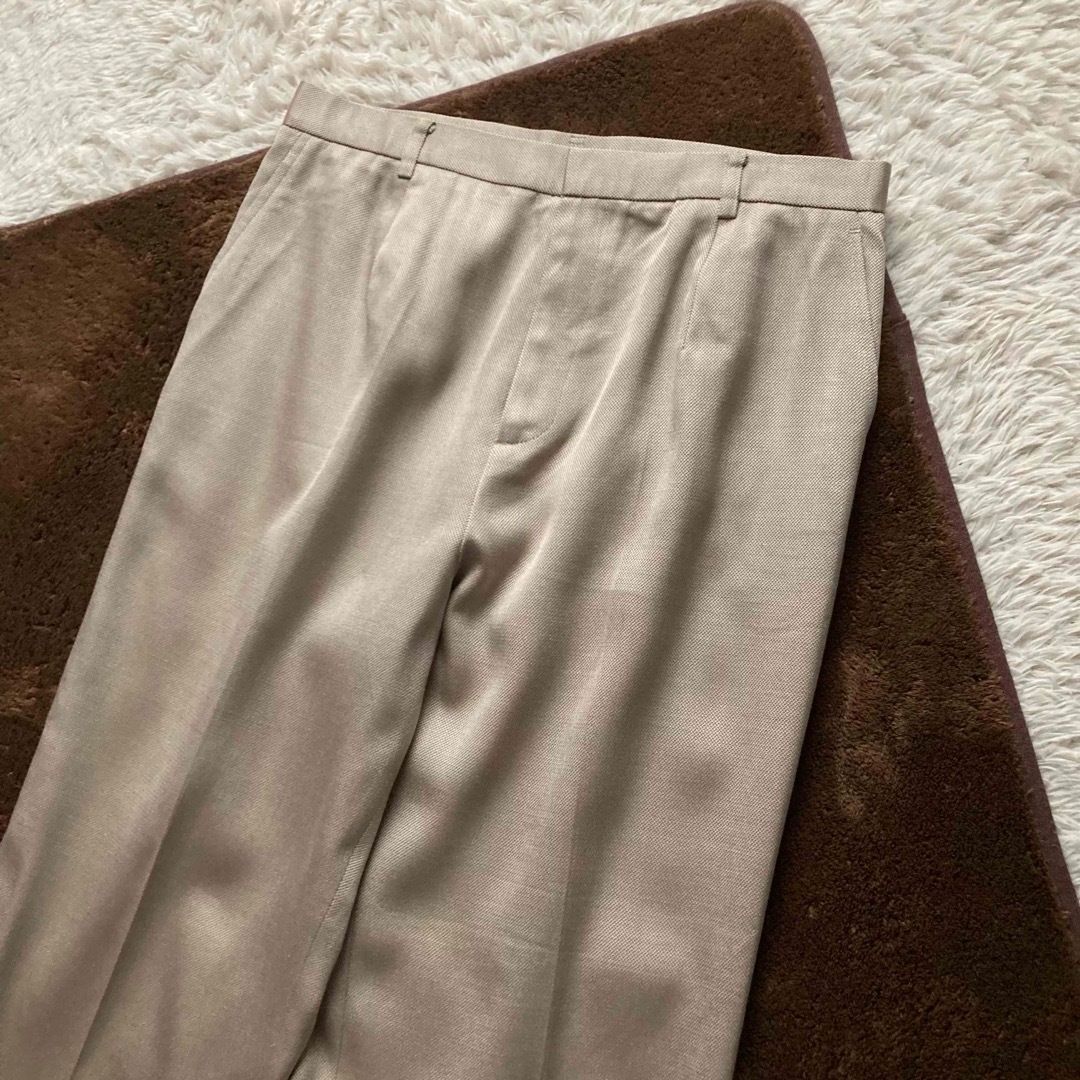 Aquascutum アクアスキュータム シルクウール 上品ワイドパンツ 日本製 ベージュ ホワイト メランジ おおきめ13サイズ