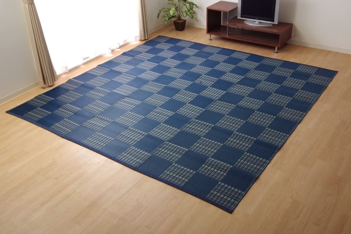 【特価商品】江戸間6畳 ネイビー ウィード 約261×352cm カーペット 日本製 ラグ 洗える イケヒコ #2121506