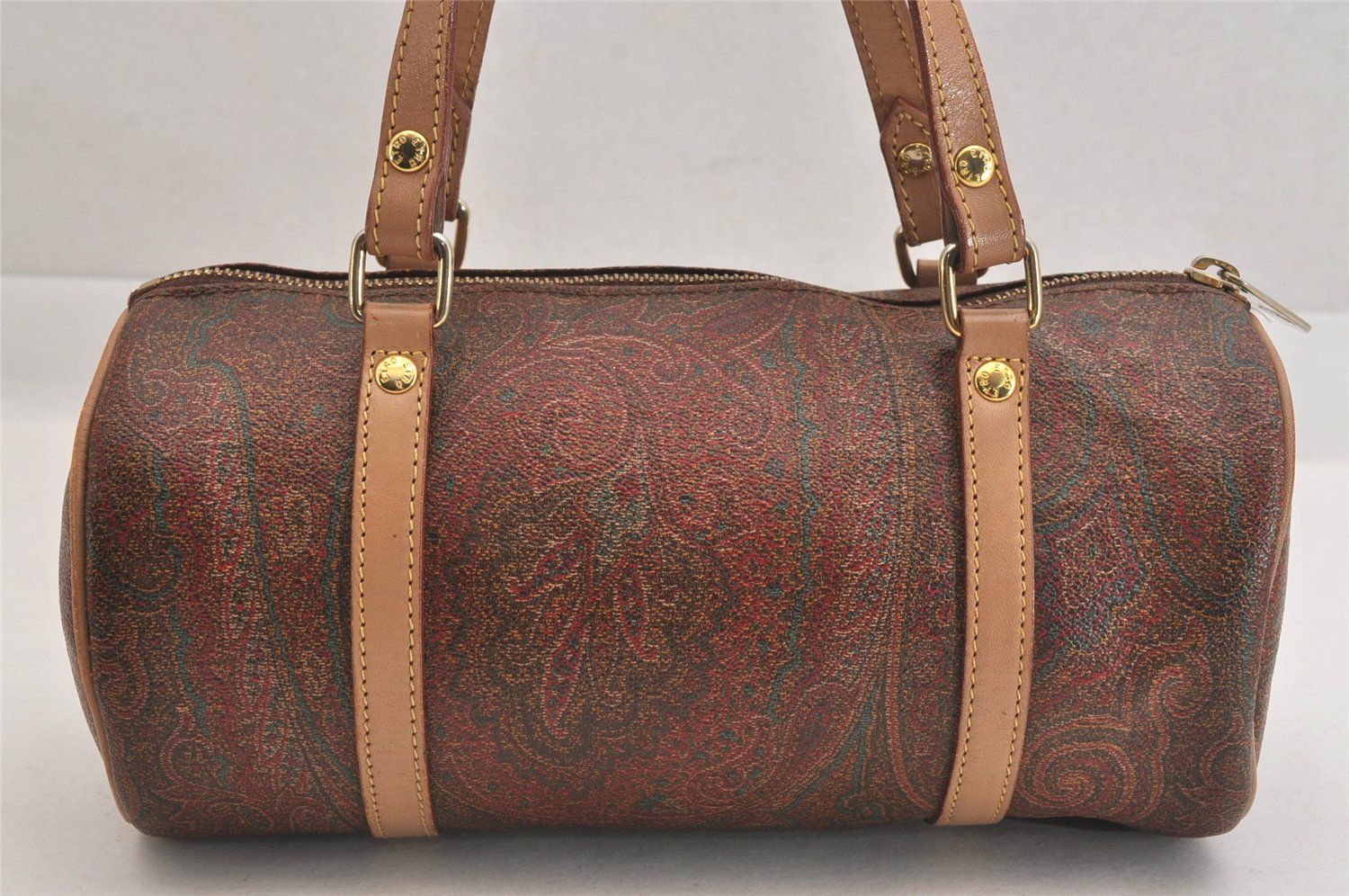美品　希少　ETRO エトロ　ハンドバッグ　キャンバス　レザー　レッド　ボルドー 美品 希少 ETRO エトロ ハンドバッグ キャンバス レザー レッド