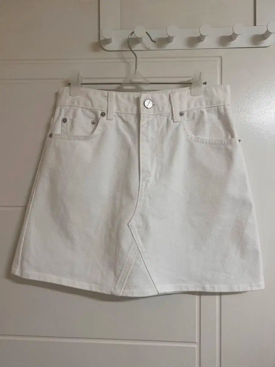 ラメレイ ホワイトカットミディデニム スカート S