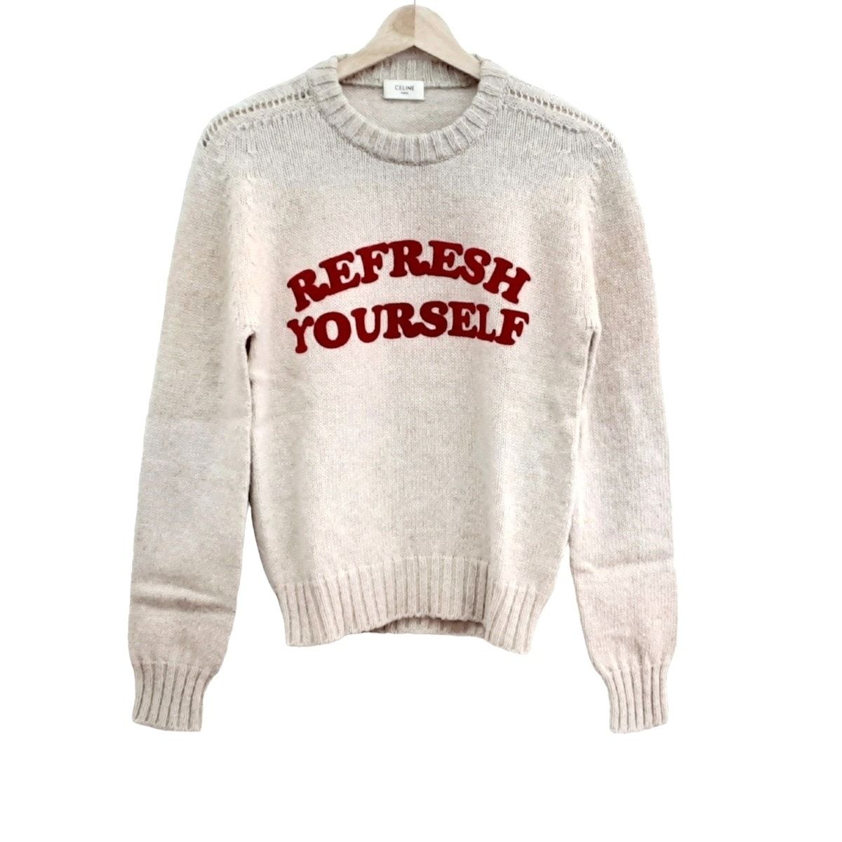 CELINE(セリーヌ) 長袖セーター サイズS レディース - ベージュ×レッド  