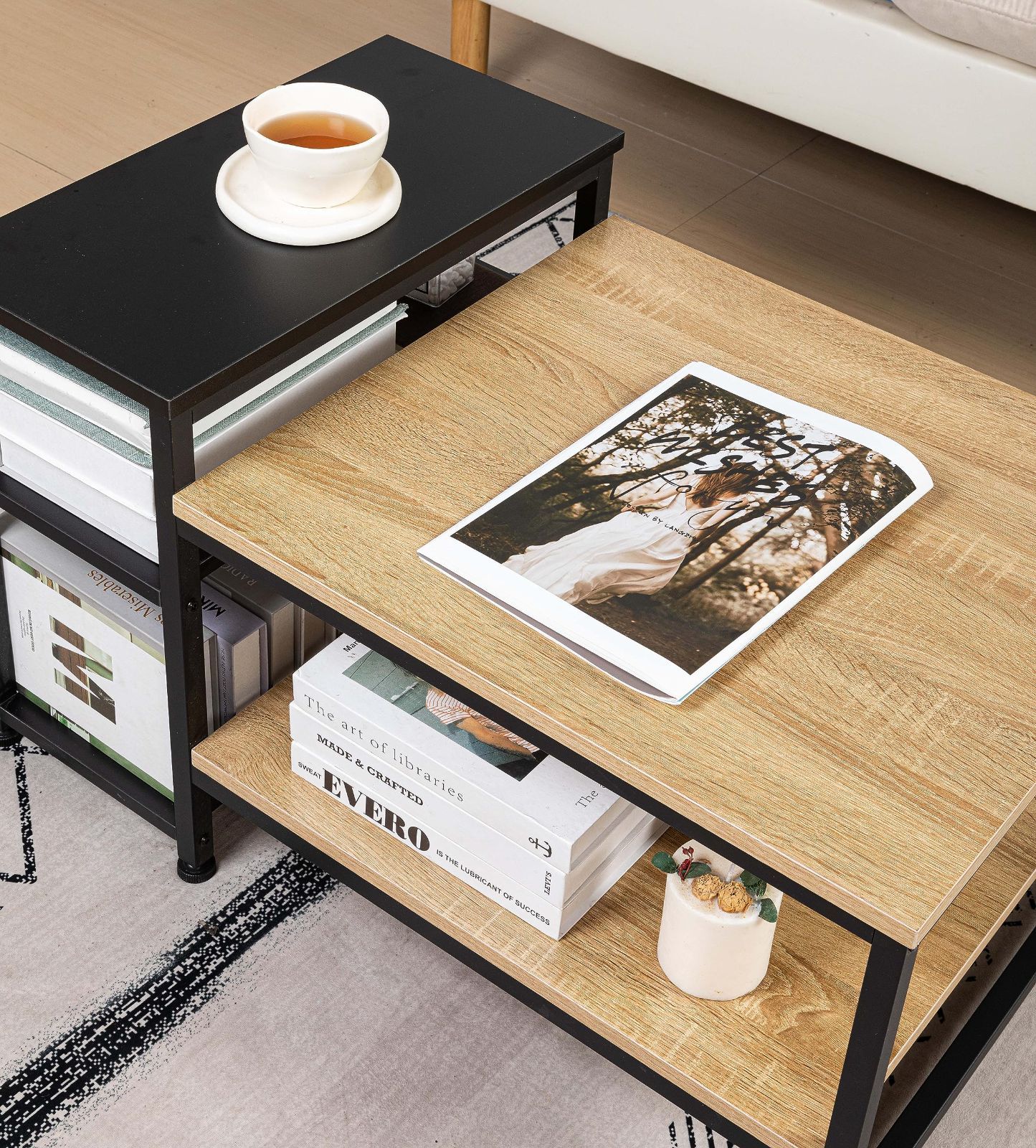 CJMM ローテーブル 階層設計 木制センターテーブル コーヒーテーブル コンパ