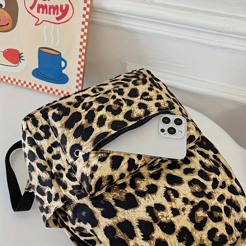 レオパード柄 ナイロン製大容量バックパック - ファッション