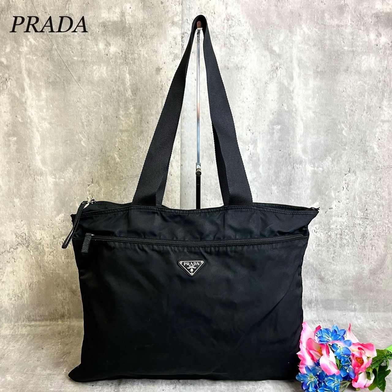 ✨良品✨ PRADA プラダ トートバッグ ハンドバッグ 三角ロゴプレート シルバー金具 ジッパー A4収納 大容量 白タグ テスートナイロン 肩掛け  ユニセックス レディース メンズ ブラック 黒色 - メルカリ