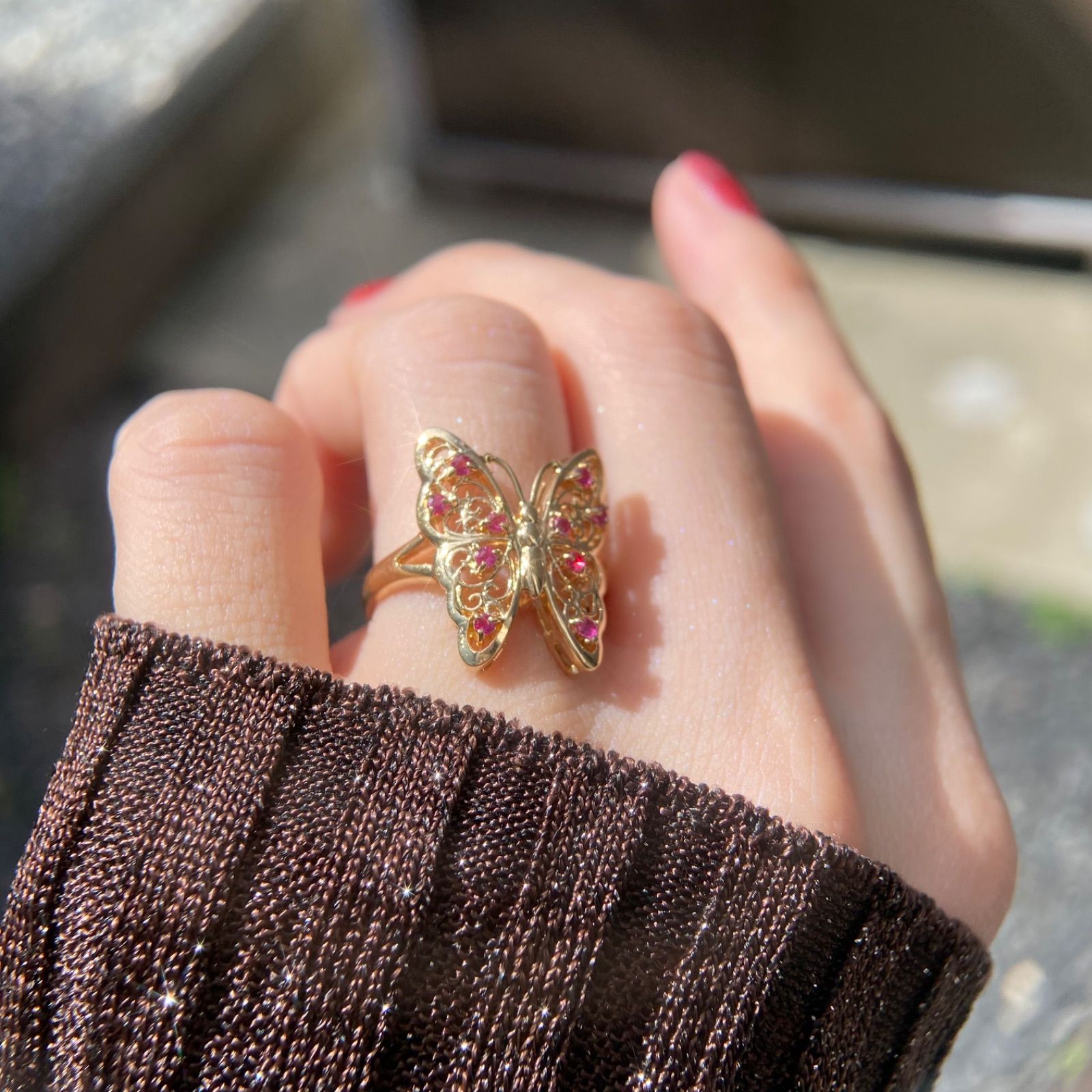 【昭和レトロ】K18 バタフライ 透かし ルビー 13号 蝶 ゴールド 昭和レトロ】K18 バタフライ 透かし ルビー 13号 蝶 ゴールド C1682