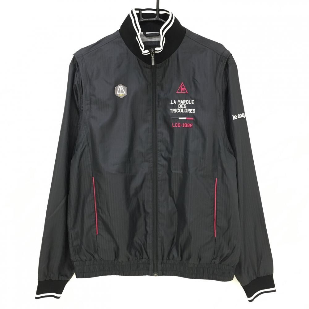 【超美品】ルコック 2WAYジャケット 黒×白 ストライプ織生地 裏地メッシュ 袖着脱可 メンズ LL ゴルフウェア le coq sportif