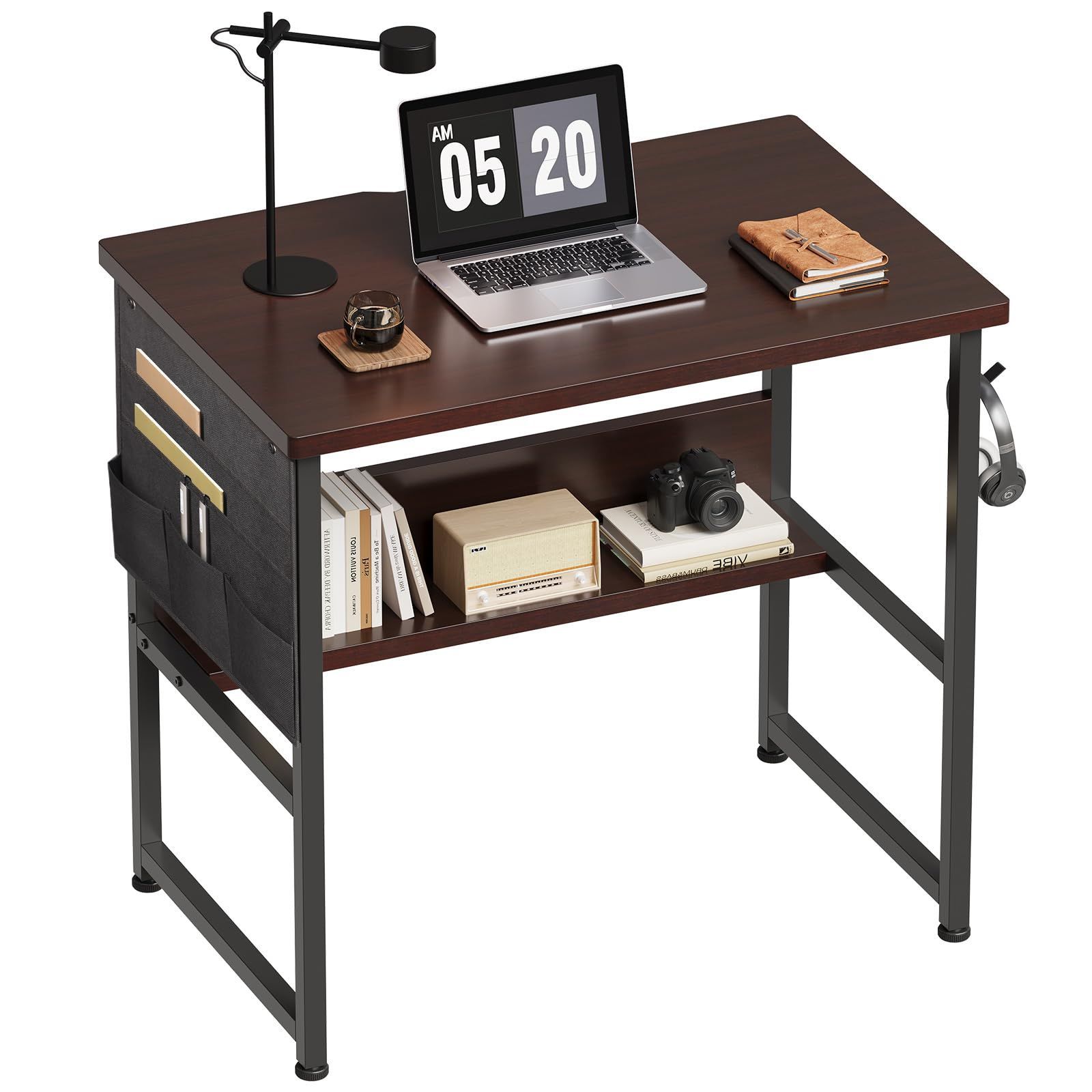 人気商品 デスク 下棚付きデスク 勉強机 学習デスク 収納袋付き 学習机 幅80cm×奥行50cm 作業机 つくえ 省スペース パソコンデスク 収納 ラック付きデスク 在宅ワーク pcデスク デスク 机 事務机 YeTom ダークブラウン