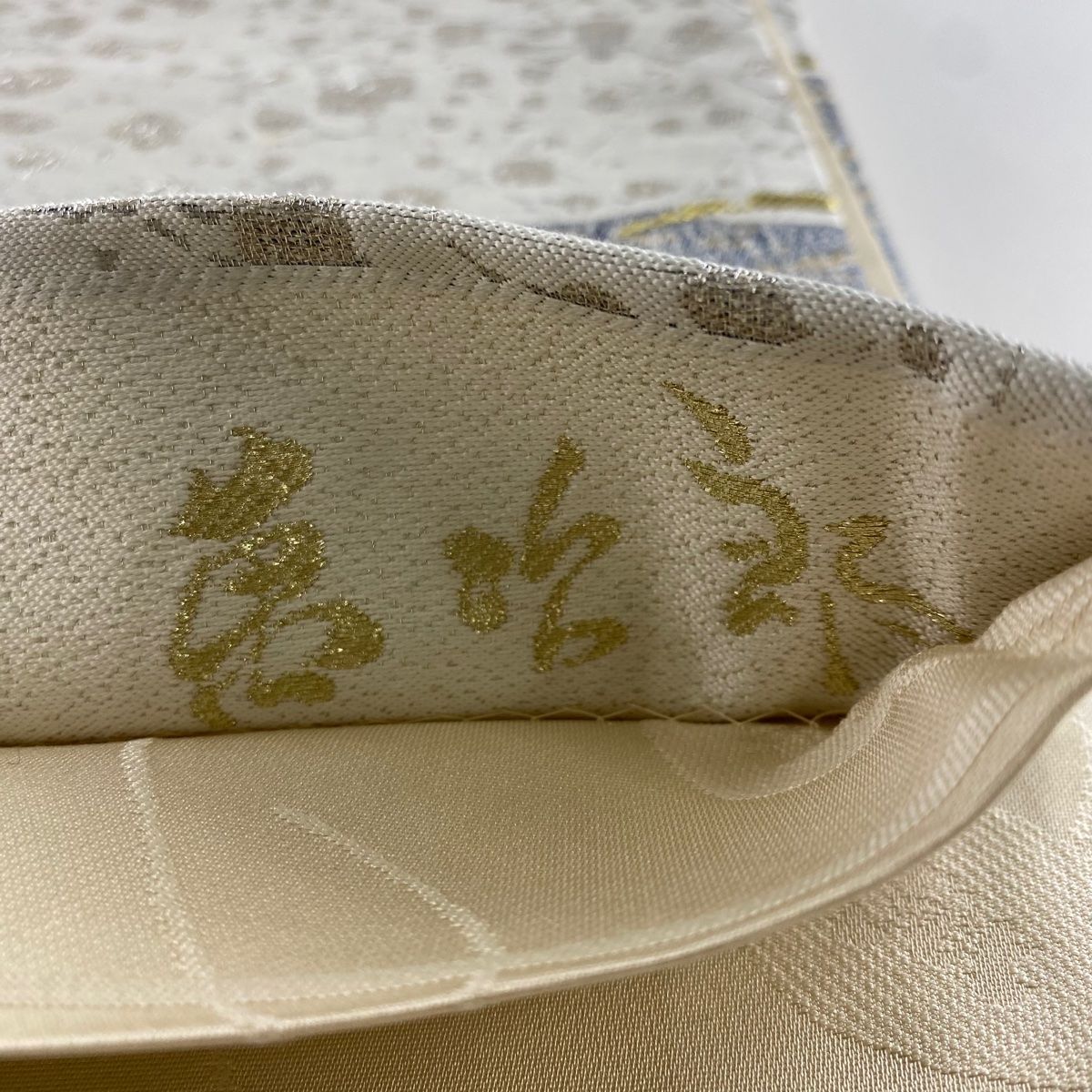 袋帯 美品 名品 落款 芝 市松 金銀糸 ラメ箔 灰色 六通 正絹