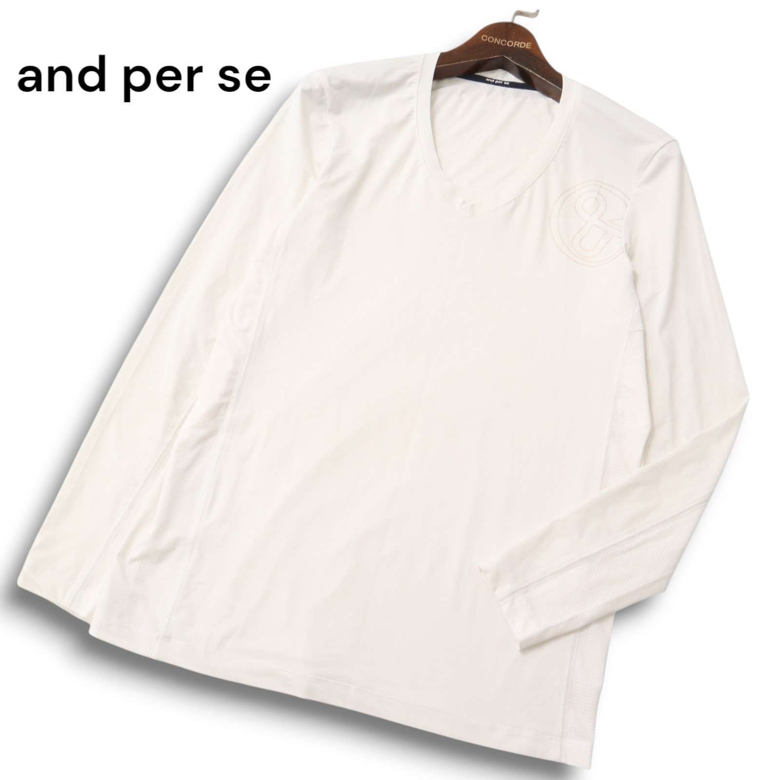 and per se アンパスィ ゴルフ 通年 ロゴ☆ ボーダー切替 ストレッチ