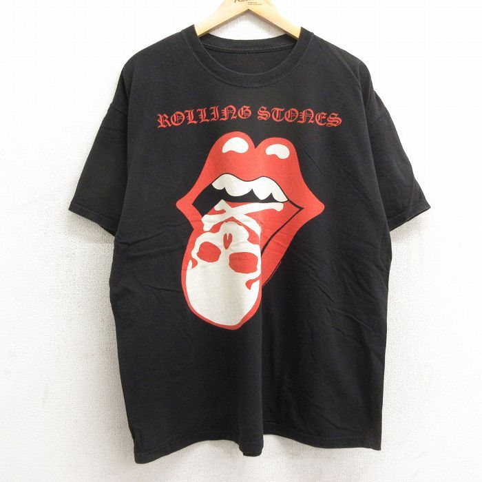 XL/古着 半袖 ロック バンド Tシャツ メンズ ローリングストーンズ 大きいサイズ クルーネック 黒 ブラック 24may29 中古