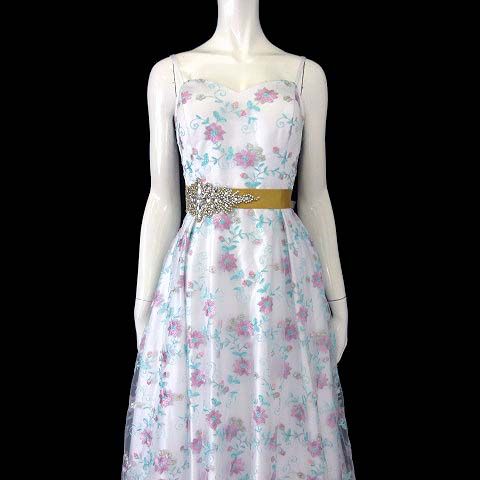 DRESS ROOM AMI 刺繍装飾付きカラードレス 刺繍が際立つ深みあるネイビーカラーのロングドレス｜ドレス