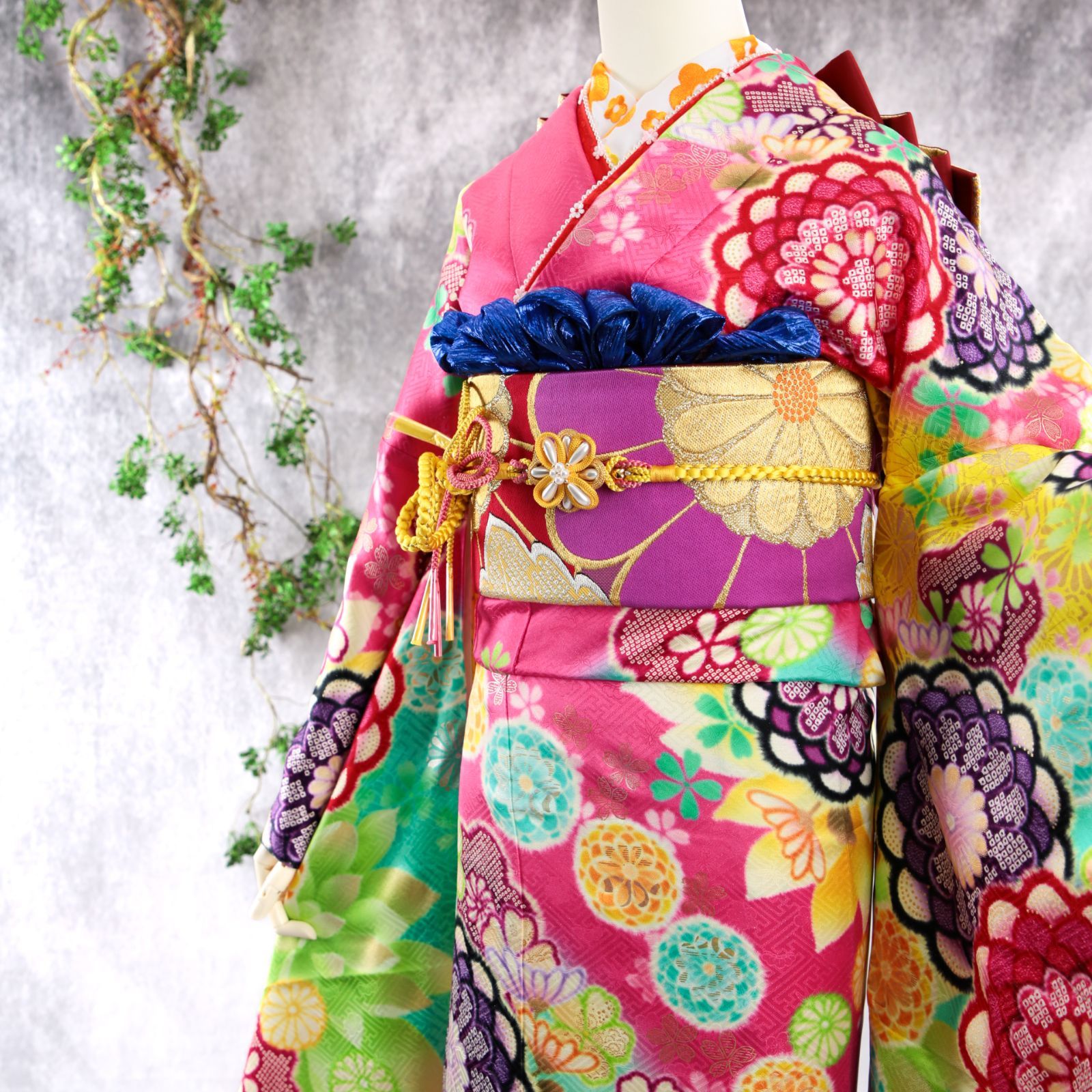 藤田ニコル にこるん 振袖フルセット 振袖セット 振袖 LLサイズ ピンク×個性的  美品 成人式 着物 晴れ着 7点フルセット F-489 藤田ニコル にこるん 振袖フルセット 振袖セット 振袖 LLサイズ 中古