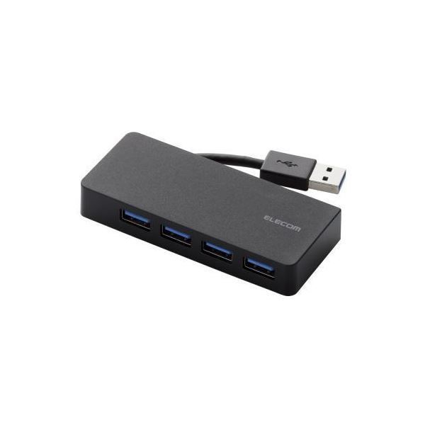 （まとめ） エレコム 4ポートUSB3.0ハブ（ケーブル収納タイプ） U3H-K417BBK 