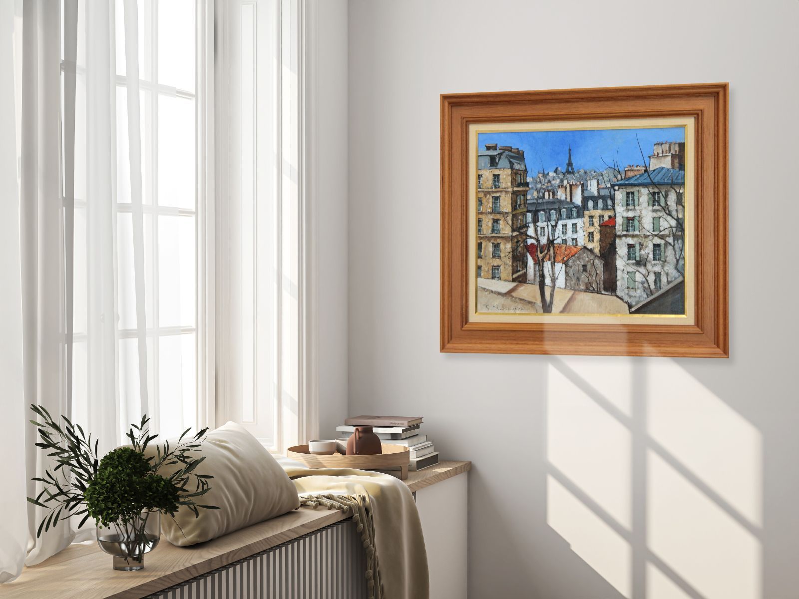 中吉照雄 「モンマルトルよりエッフェル塔を望む」 油絵・油彩画 絵画 中吉照雄 「モンマルトルよりエッフェル塔を望む」 油絵・油彩画