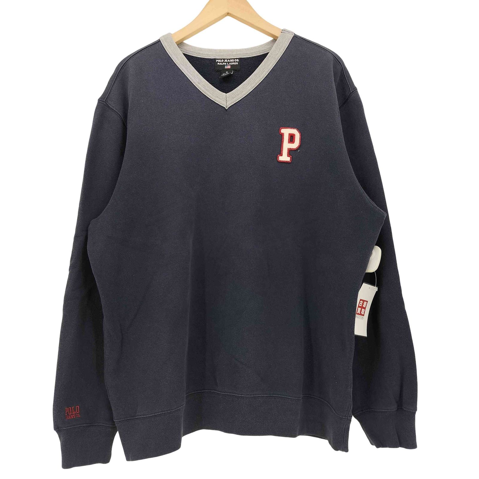 ポロジーンズカンパニーラルフローレン POLO JEANS COMPANY RALPH LAUREN 00S フロントワッペン 裏起毛 Vネック スウェット メンズ import：M 