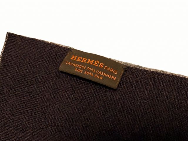 エルメス マフラー リバーシブル Hロゴ ブラウン グレー カシミヤ70  