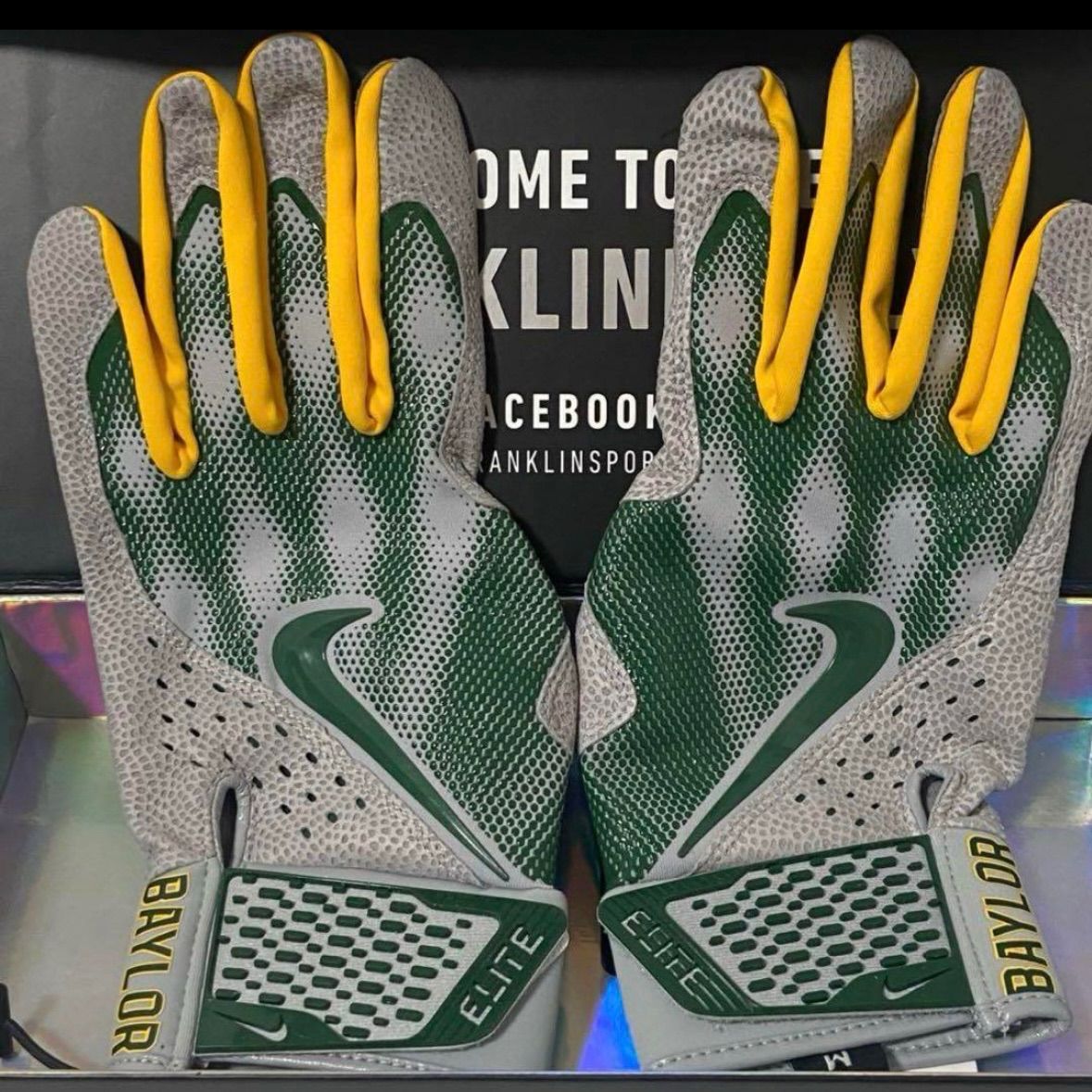 NIKE Alpha Elite グレー グリーン イエロー Mサイズ バッティンググローブ ナイキ ジョーダン 革手 バッテ バッティンググラブ