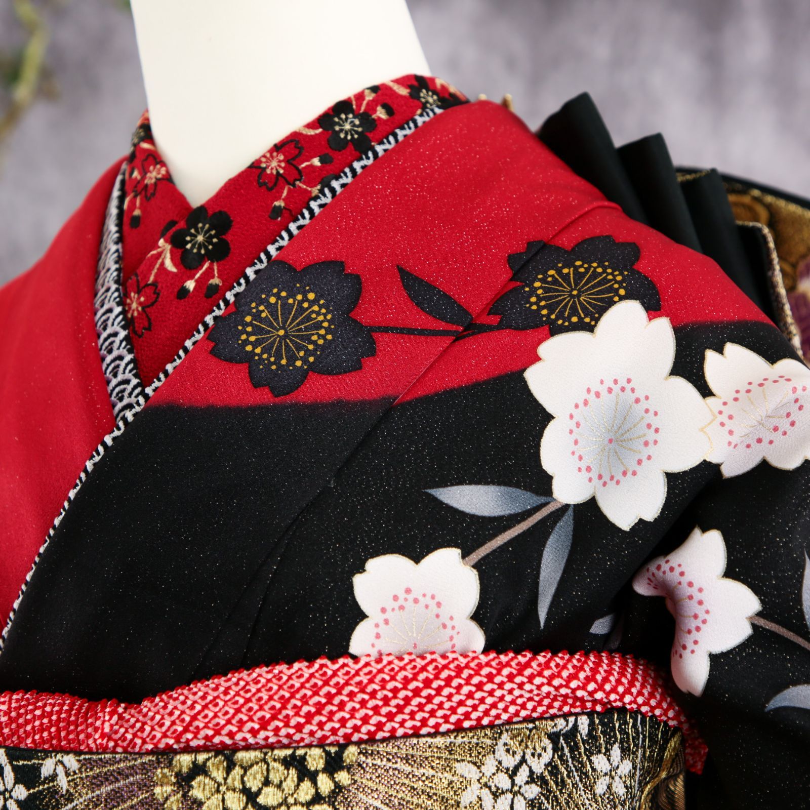 振袖フルセット 振袖セット 振袖 M～Lサイズ 中古 赤×桜 美品 成人式 