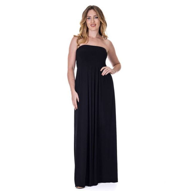 【送料無料】 24セブンコンフォート レディース ワンピース トップス Women's 24Seven Comfort Apparel Pleated A Line Strapless Maxi Dress With Pockets Black