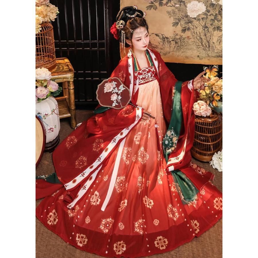 唐装漢服 中華服舞台服装 コスプレ衣装 中国古代宮廷風 イベント 学園祭パーティー ダンス衣装 写真撮影 唐朝貴妃服 チャイナドレス 引き裾 振袖 新発売 唐装漢服 中華服 舞台服装 華流ステージコスプレ衣装 中国古代