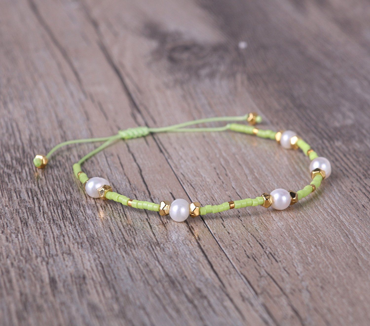  ビーズ ブレスレット 誕生石 真珠 ゴールド ナゲット バングル KELITCH グリーン ブレスレット アクセサリー