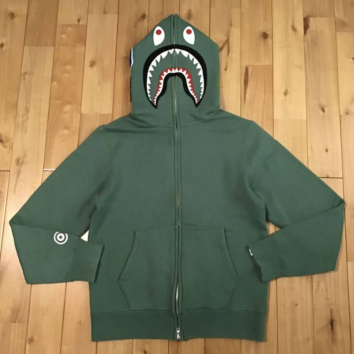 シャーク パーカー Mサイズ Green shark full zip hoodie a bathing