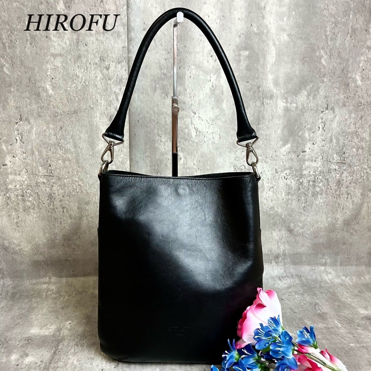 ✨良品✨ HIROFU ヒロフ ワンショルダーバッグ トートバッグ ロゴ型押し シルバー金具 レディース レザー レディース ブラック 黒色 -  メルカリ