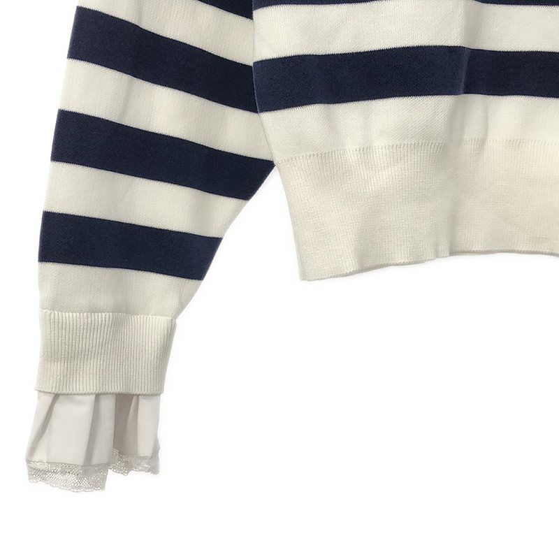 nagonstans - nagonstans / ナゴンスタンス | FRILL BORDER PULL OVER ニット | M | ネイビー/ホワイト | レディース nagonstans - nagonstans / ナゴンスタンス | FRILL BORDER PULL