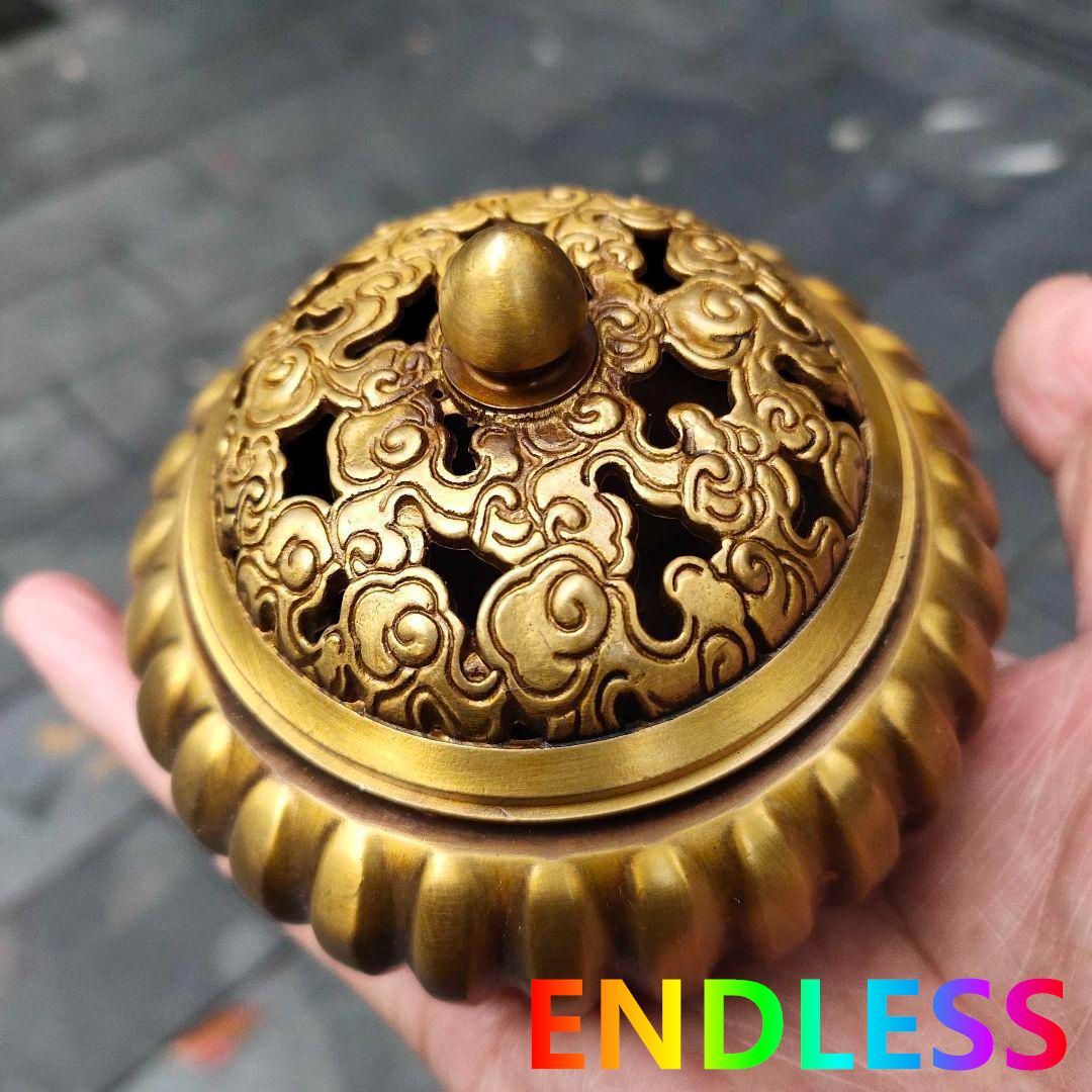 中国 古銅宣徳銅 香炉 在銘 C 8601 銅器 瓜形祥雲薫香炉