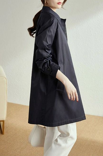 スプリングコート コート レディース 春 秋 2XL ネイビー コート