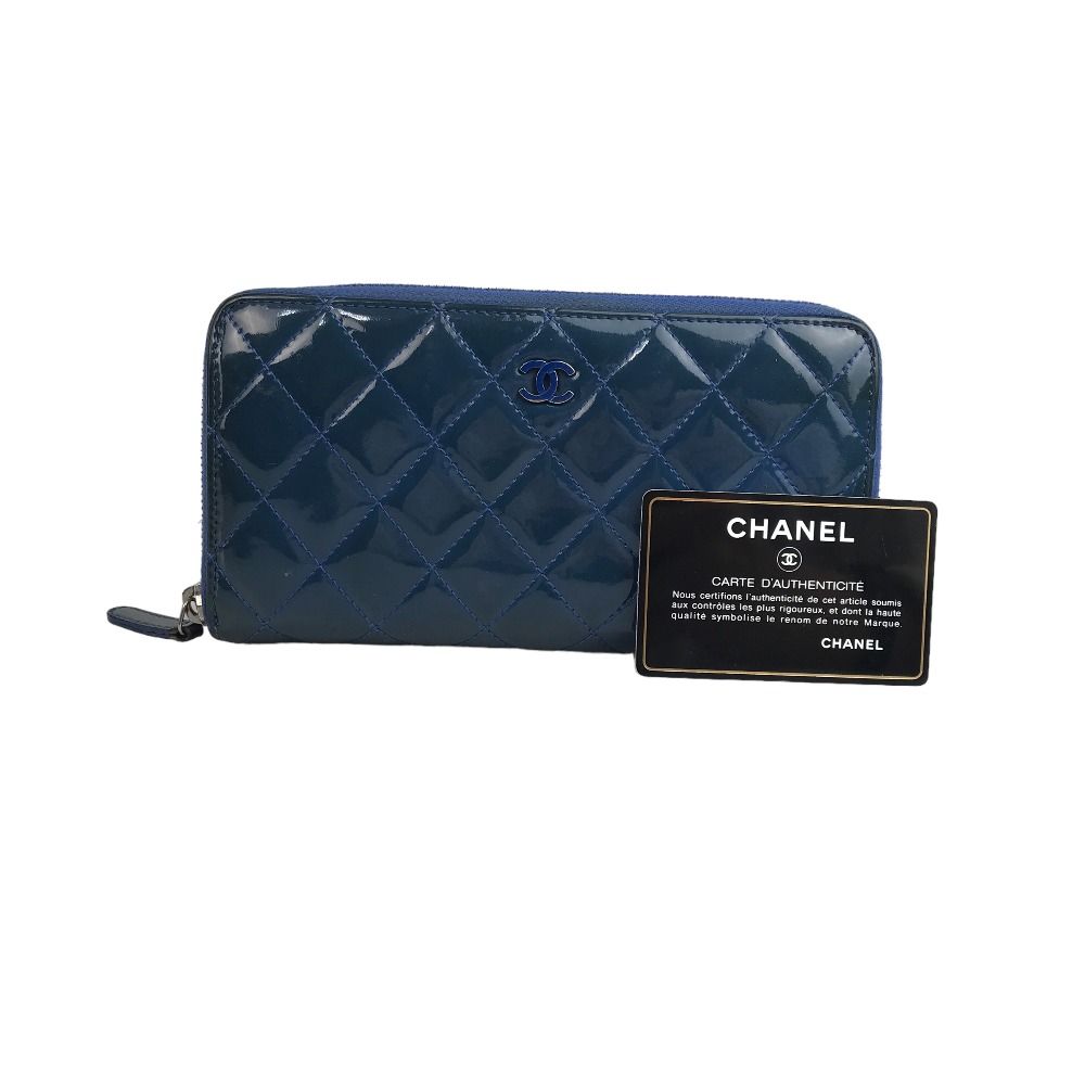 CHANEL シャネル 長財布 マトラッセ ココマーク エナメル ブルー