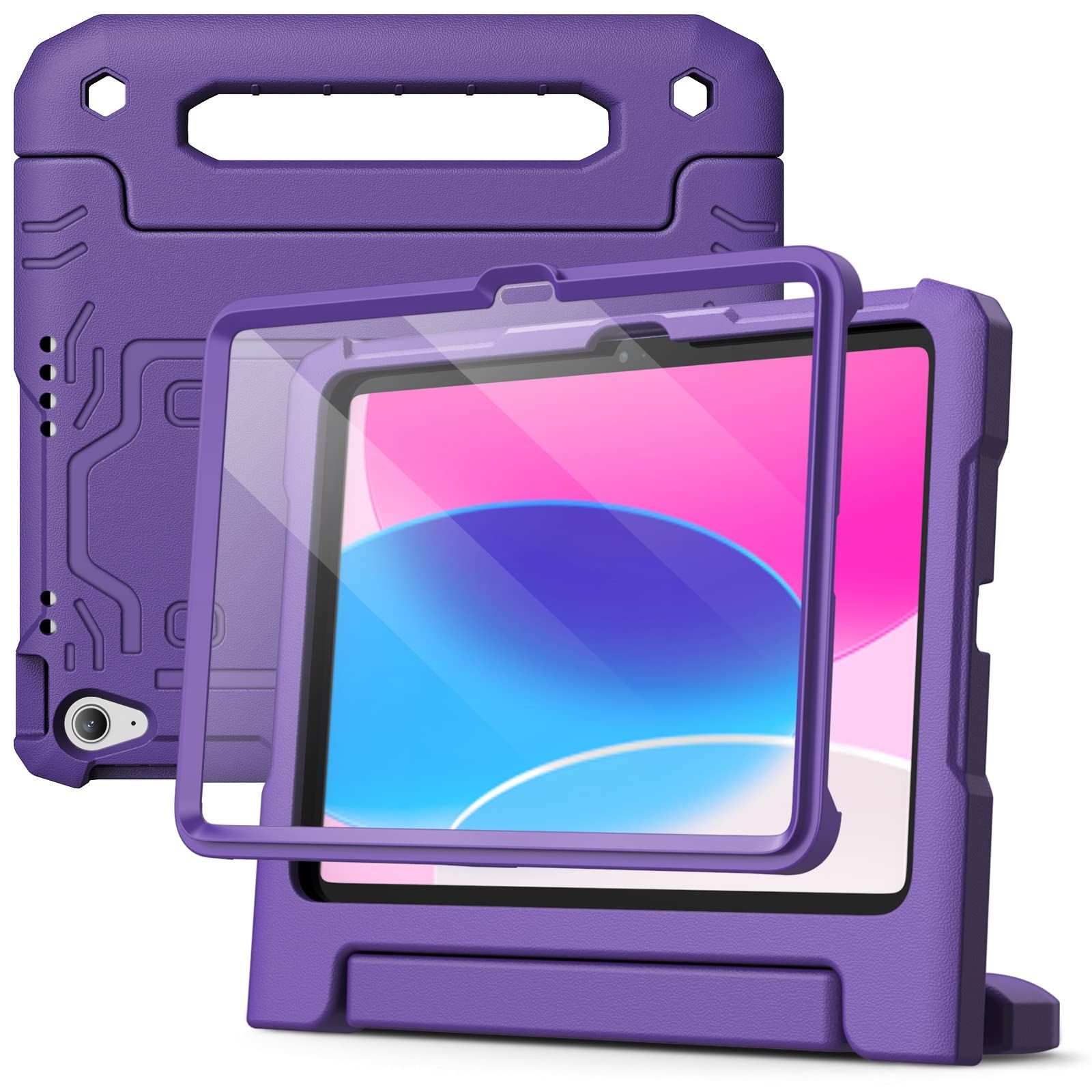 タブレット保護カバー フルボディハンドルスタンド (パープル) 耐衝撃 