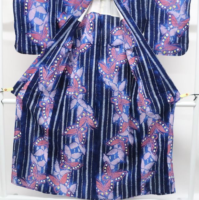 京松】リサイクル着物 浴衣 昭和レトロ 有松鳴海絞り 蝶づくし文 身丈