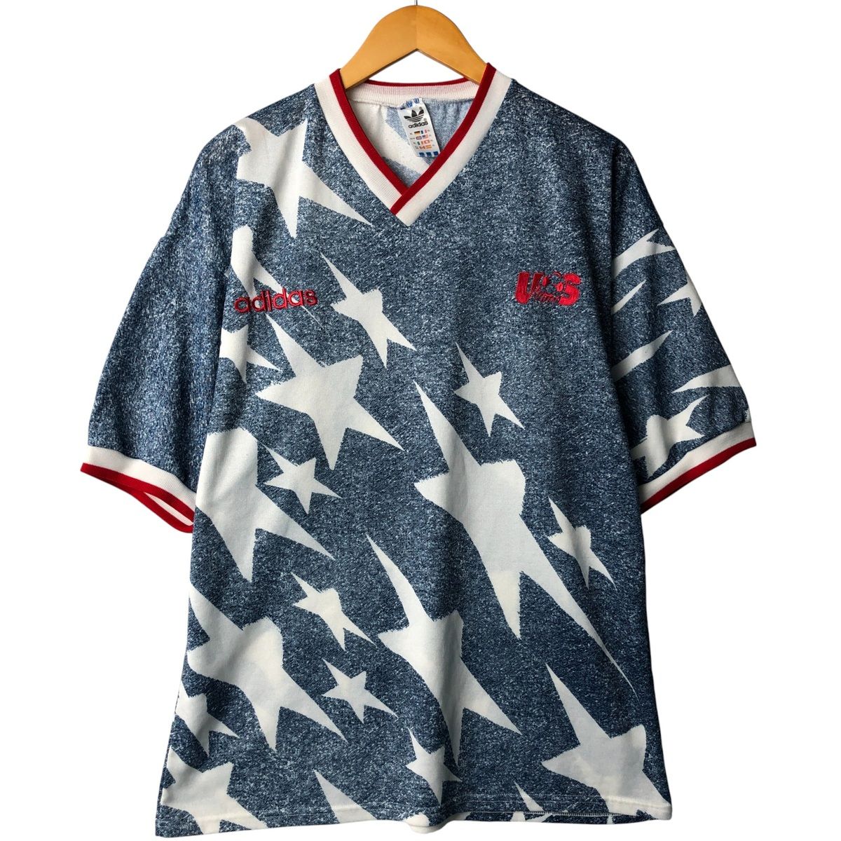 古着 90年代 アディダス adidas ワールドカップ1994 アメリカ代表 Vネック オールオーバープリント サッカーユニフォーム|evb030028
