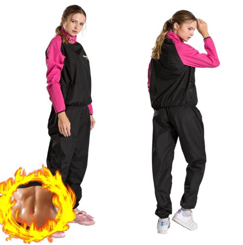 DNRZY F.I.T サウナスーツ女性減量ジムワークアウトサウナジャケットパンツスウェットスーツ　２XL　ピンク