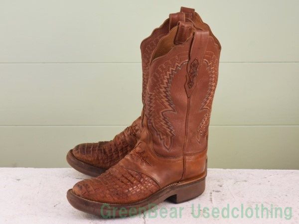 W902◆USA製 ルケーシー Lucchese ビンテージ ウェスタンブーツ ワニ革 良い味 茶 ブラウン レディース 8.5B 25.5cm