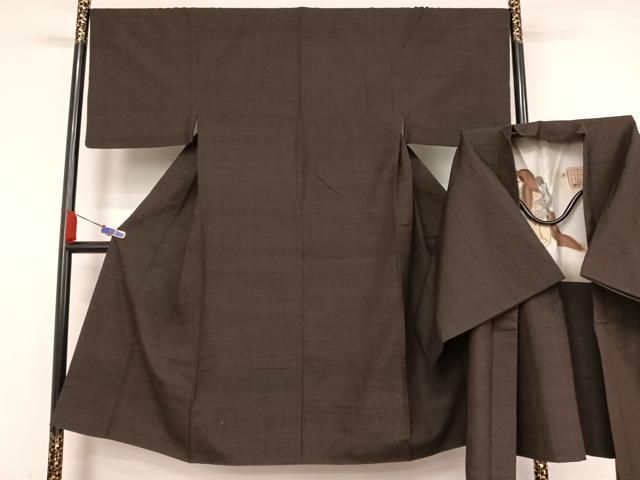 平和屋着物●男性 紬 アンサンブル 色無地 赤墨色 正絹 AABA5024np