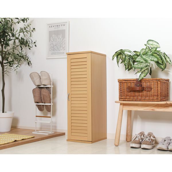 スリムシューズボックス ルーバー扉 NA ナチュラル 組立品 代引不可