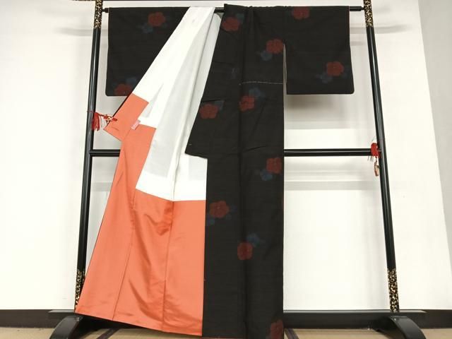 平和屋着物▽上質な紬 単衣 蚊絣 正絹 逸品 AAAZ9520fy