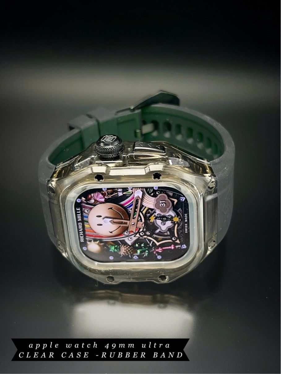 ブラック 49mm ウルトラ ultra クリアケース カバー サンドホワイトラバーベルト付