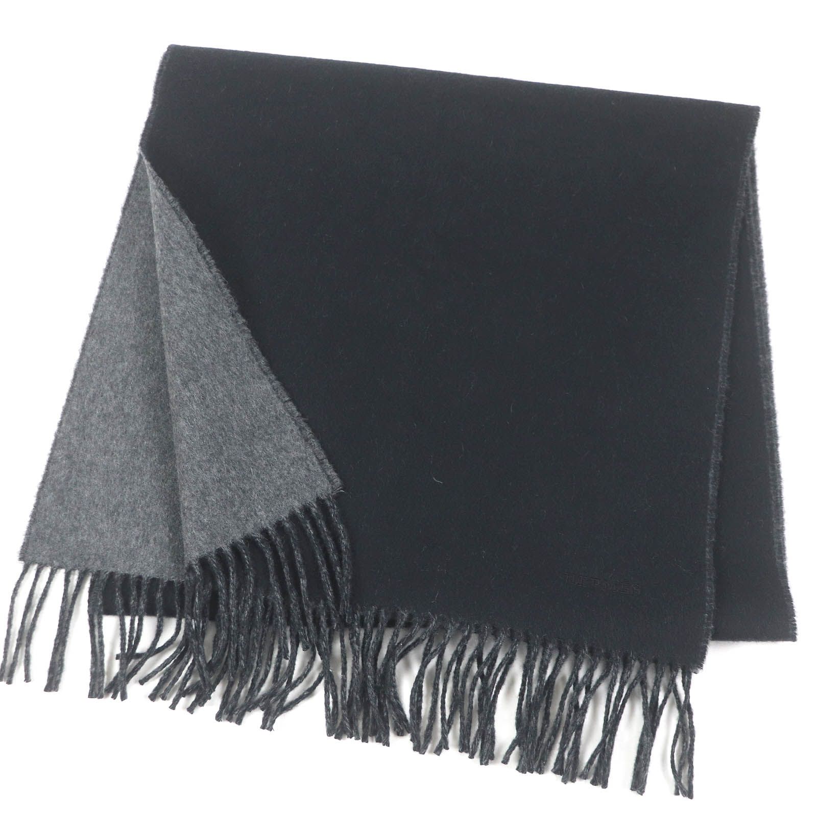 極美品] HERMES ブラック カシミヤ ストール フリンジ 【公式通販】